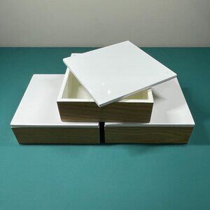Display Trinket Boxes (3) White with Beech